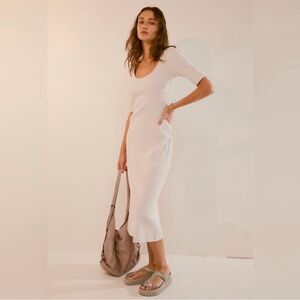 Free People Beach Cream Avery Ribbed Midi Dress